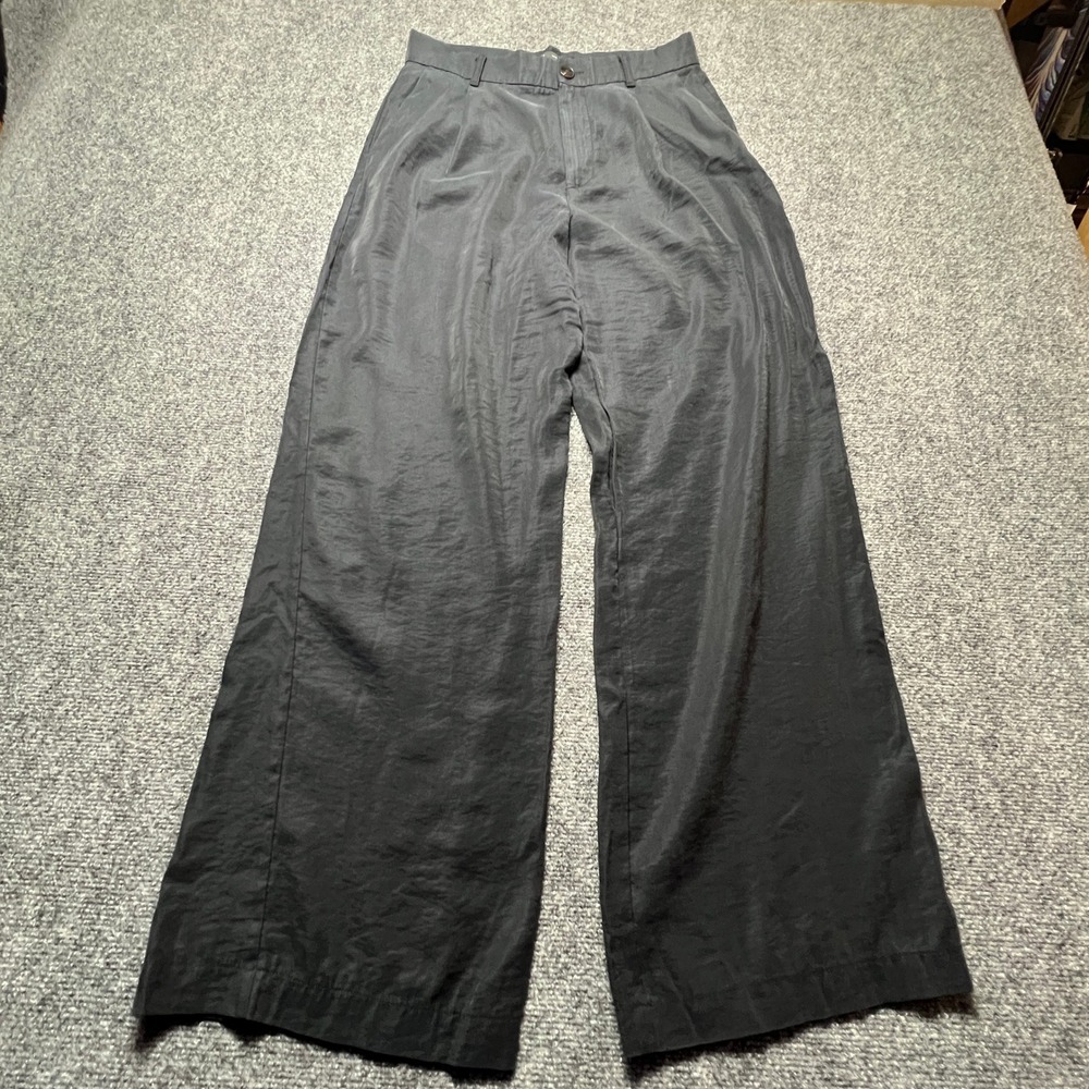 Zara Black Wide Leg High Waisted Pleated Trousers Pants Size M Work Evening - Picture 2 of 11